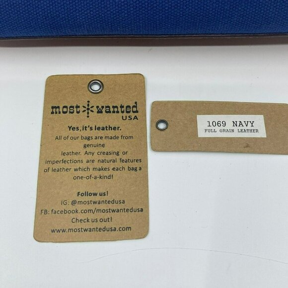 Navy Canvas Tote Bag Full Purse Grain Brown Leather Accents by Most Wanted USA - Picture 12 of 12